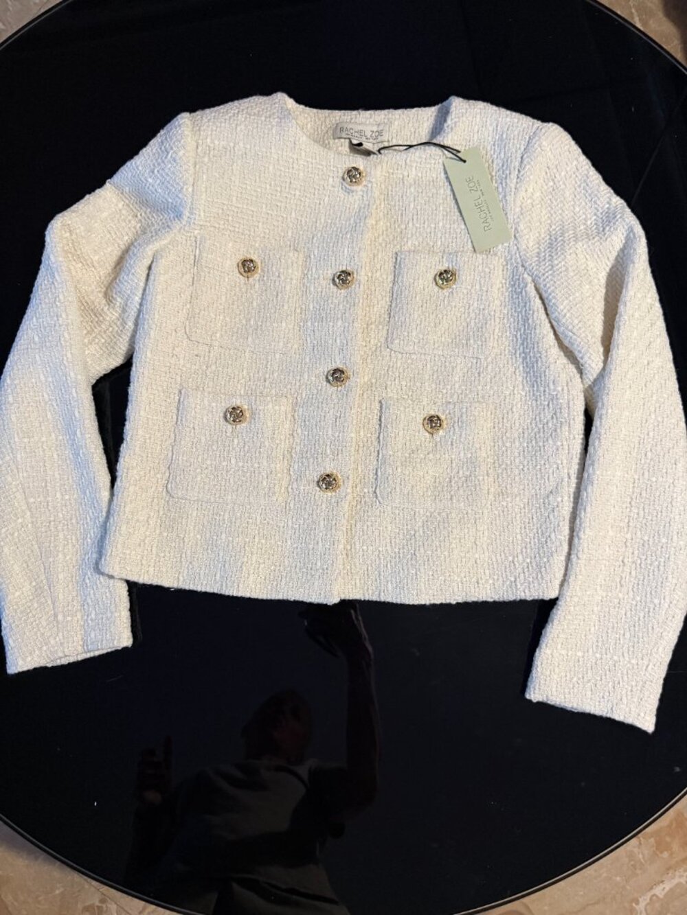 RACHEL ZOE S Ivory Classic Tweed Cropped Jacket Blazer Ladylike Boucle 4 Pockets